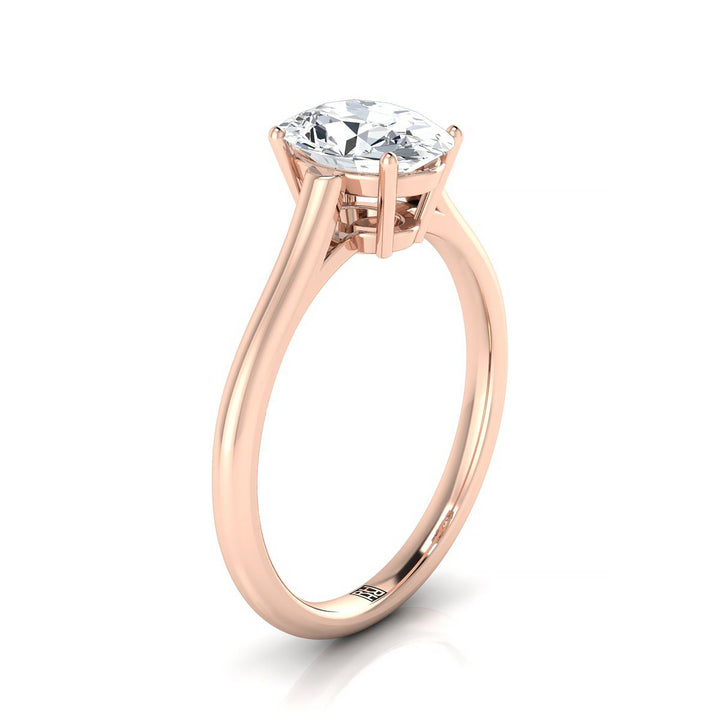 Cathedral Comfort Fit Solitaire Oval, in 14K Rose Gold, prong setting – side profile | RockHer
