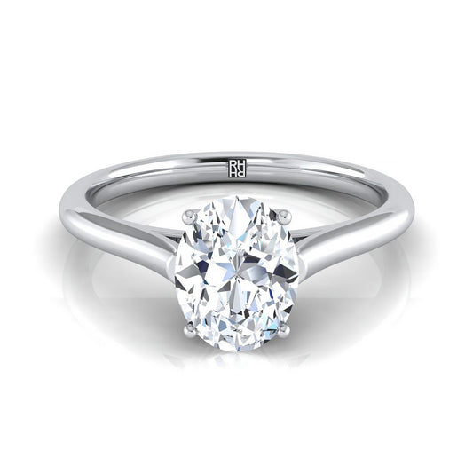 18K White Gold Oval  Cathedral Style Comfort Fit Solitaire Engagement Ring