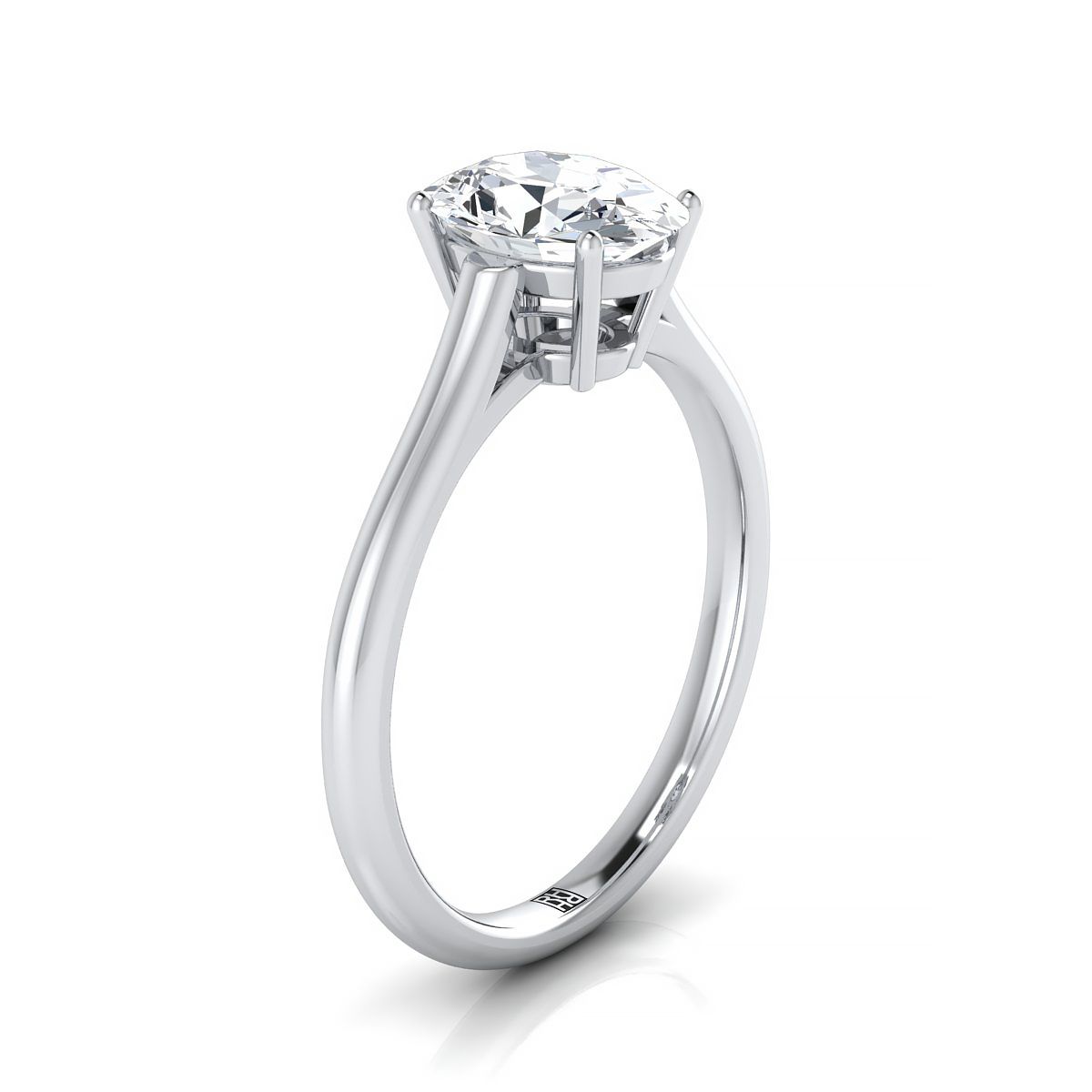 Cathedral Comfort Fit Solitaire Oval, in Platinum, prong setting – side profile | RockHer