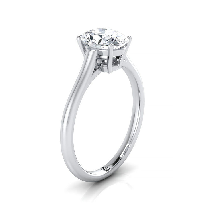Cathedral Comfort Fit Solitaire Oval, in Platinum, prong setting – side profile | RockHer