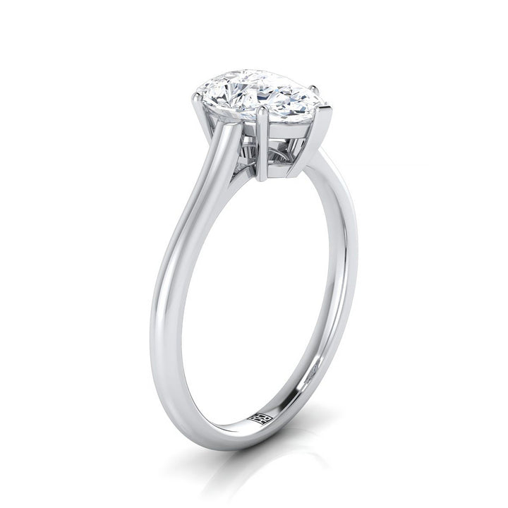 Cathedral Comfort Fit Solitaire Pear Shape, in Platinum, prong setting – side profile | RockHer