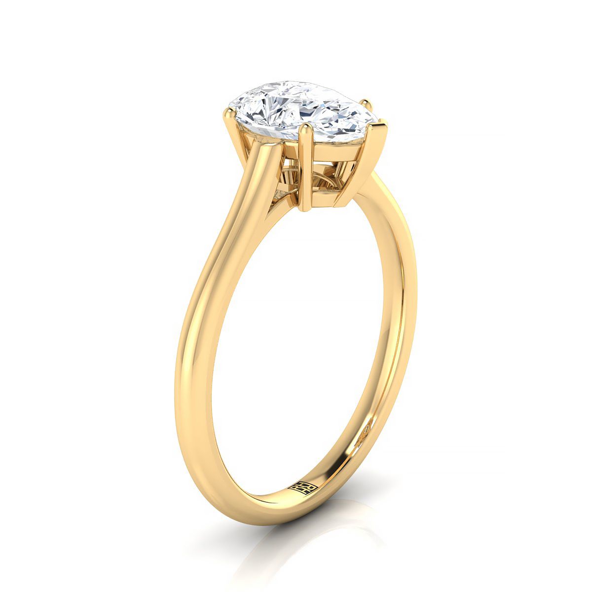 18K Yellow Gold Pear Shape Center  Cathedral Style Comfort Fit Solitaire Engagement Ring