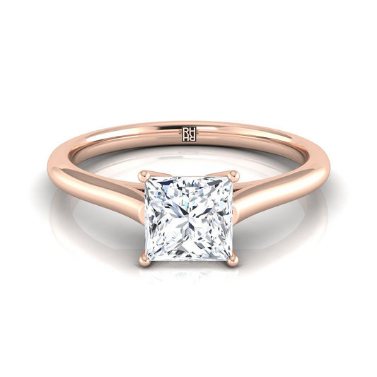 Cathedral Comfort Fit Solitaire Princess, in 14K Rose Gold, prong setting | RockHer