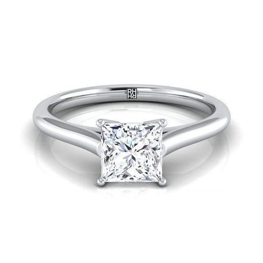 Cathedral Comfort Fit Solitaire Princess, in 18K White Gold, prong setting | RockHer