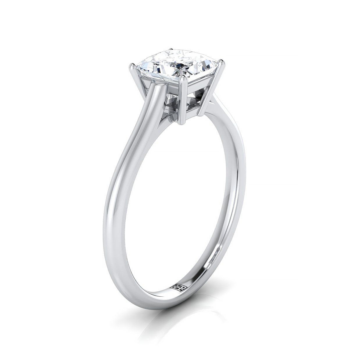 Cathedral Comfort Fit Solitaire Princess, in Platinum, prong setting – side profile | RockHer