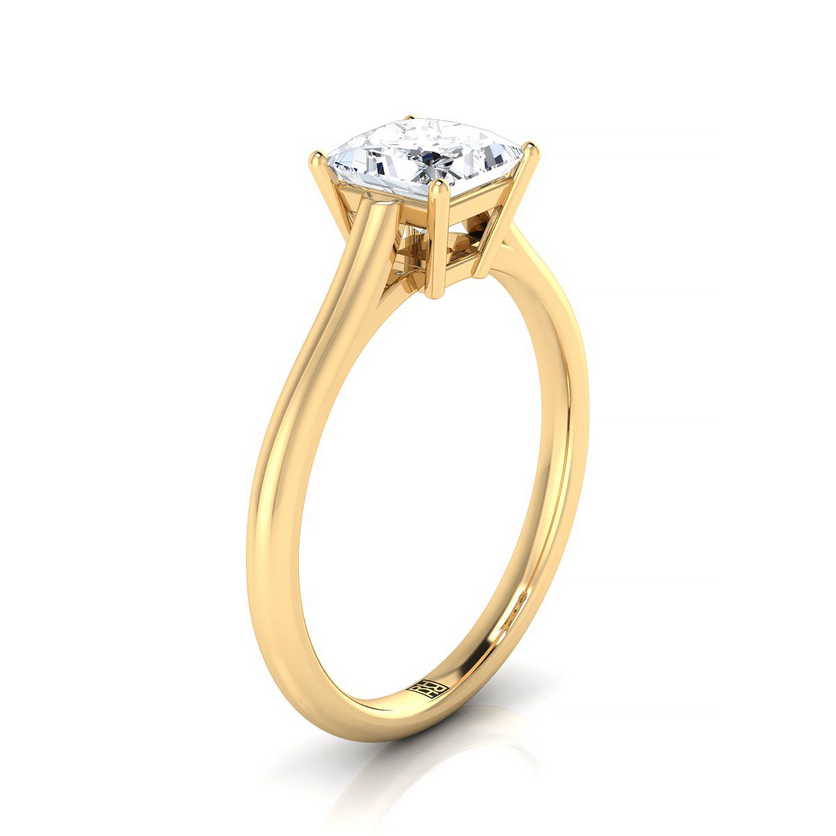 Cathedral Comfort Fit Solitaire Princess, in 18K Yellow Gold, prong setting – side profile | RockHer