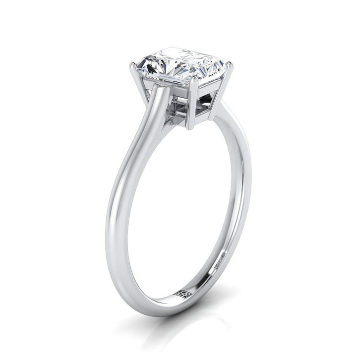 Cathedral Comfort Fit Solitaire Radiant, in Platinum, prong setting – side profile | RockHer