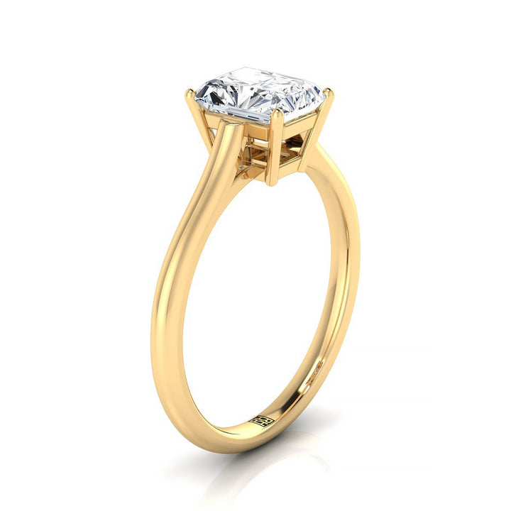Cathedral Comfort Fit Solitaire Radiant, in 18K Yellow Gold, prong setting – side profile | RockHer