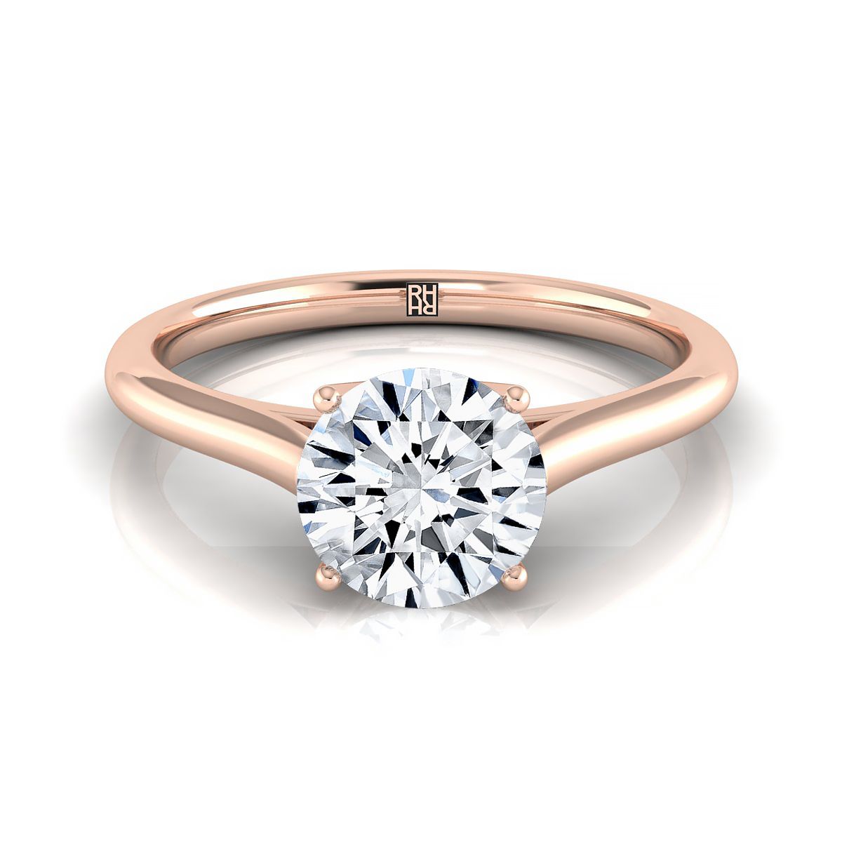 Round Brilliant, Cathedral Comfort Fit Solitaire, in 14K Rose Gold, prong setting | RockHer
