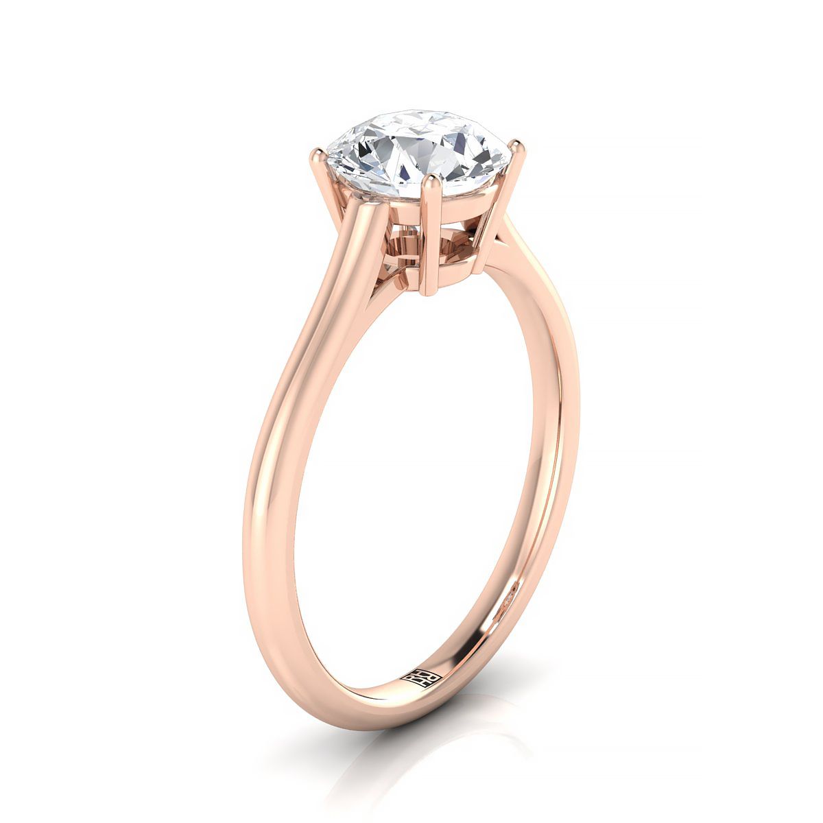 14K Rose Gold Round Brilliant Emerald Cathedral Style Comfort Fit Solitaire Engagement Ring