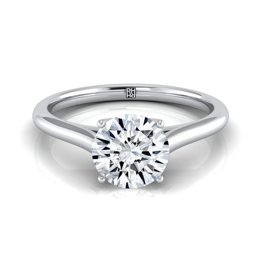 14K White Gold Round Brilliant  Cathedral Style Comfort Fit Solitaire Engagement Ring