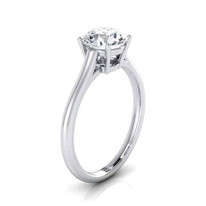 Round Brilliant, Cathedral Comfort Fit Solitaire, in Platinum, prong setting – side profile | RockHer