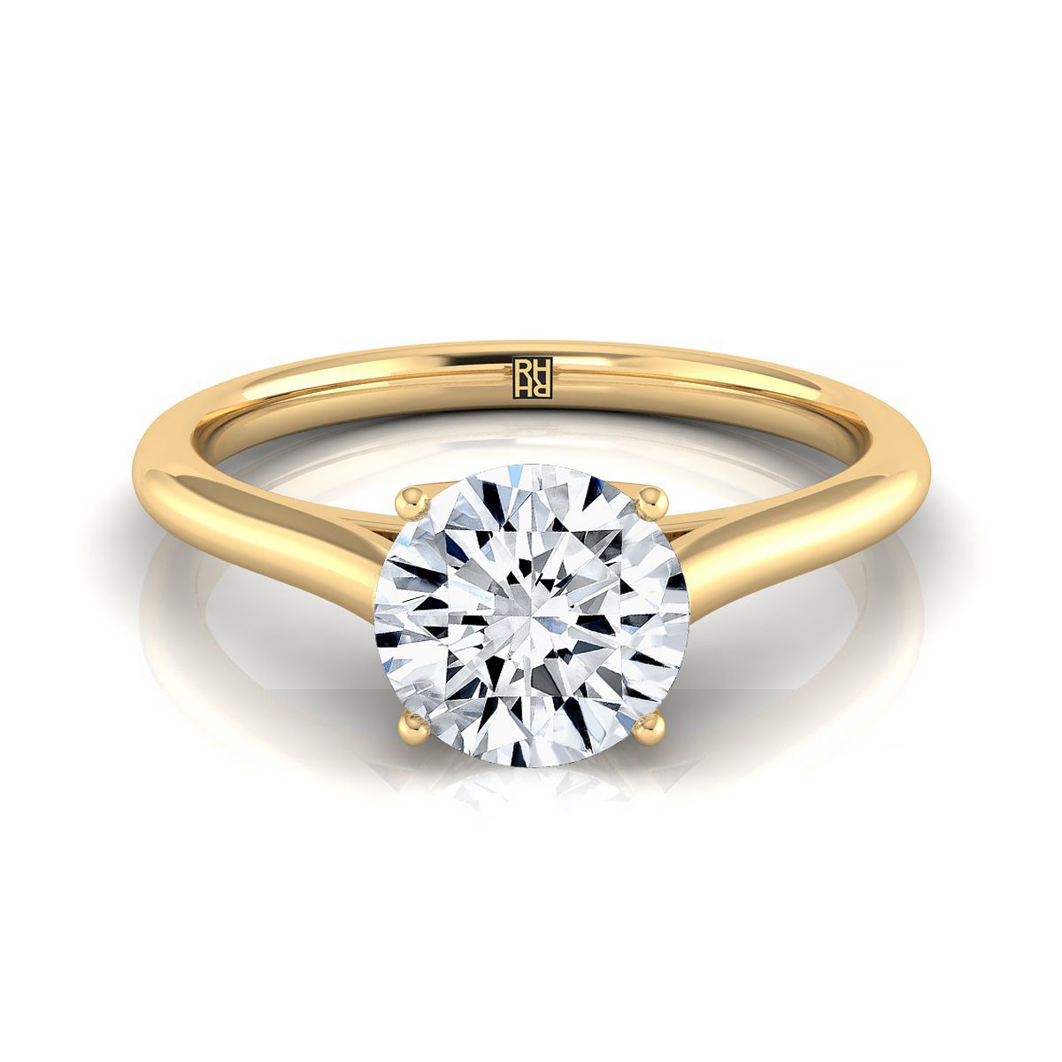 Round Brilliant, Cathedral Comfort Fit Solitaire, in 18K Yellow Gold, prong setting | RockHer
