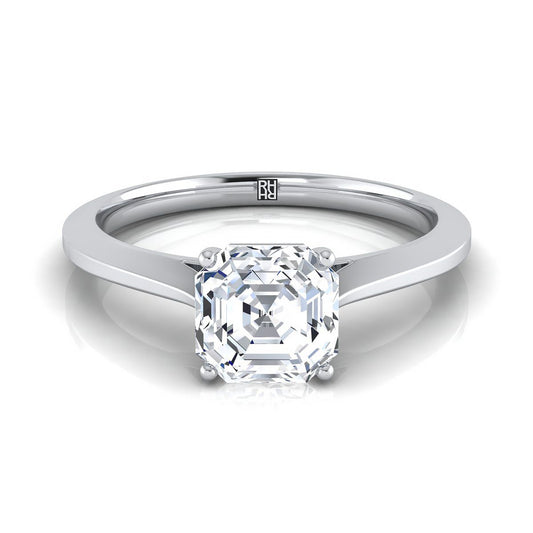 Timeless Graduated Beveled Shank Solitaire Asscher, in 18K White Gold, prong setting | RockHer