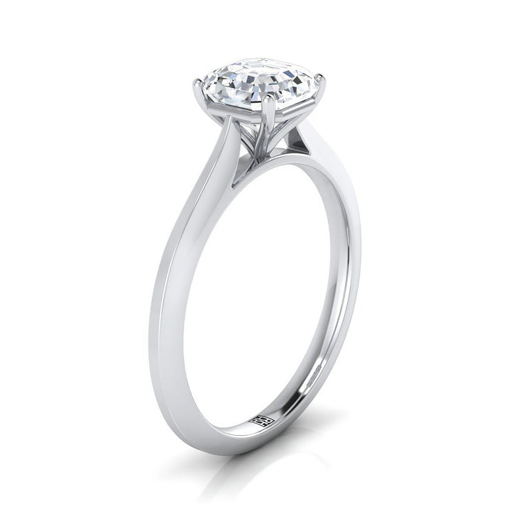 Timeless Graduated Beveled Shank Solitaire Asscher, in 18K White Gold, prong setting – side profile | RockHer