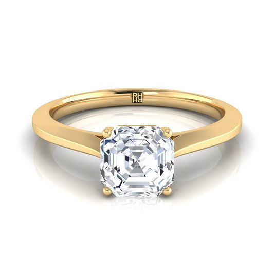 Timeless Graduated Beveled Shank Solitaire Asscher, in 18K Yellow Gold, prong setting | RockHer