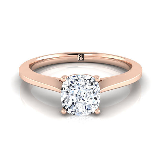 Timeless Graduated Beveled Shank Solitaire Cushion, in 14K Rose Gold, prong setting | RockHer