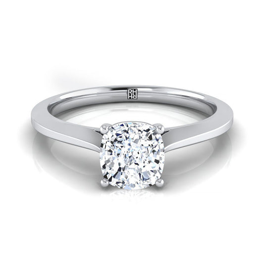 Timeless Graduated Beveled Shank Solitaire Cushion, in Platinum, prong setting | RockHer