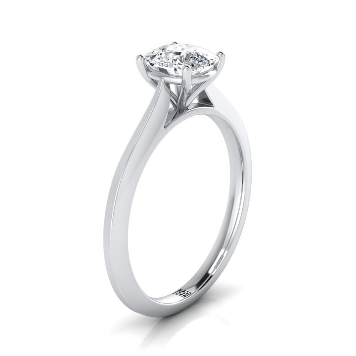 Timeless Graduated Beveled Shank Solitaire Cushion, in 18K White Gold, prong setting – side profile | RockHer