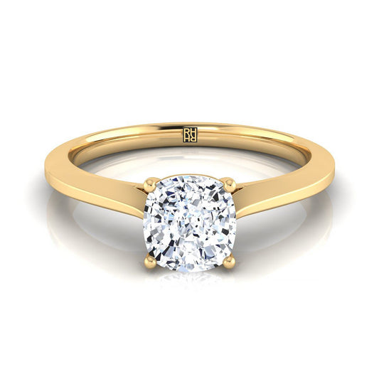 Timeless Graduated Beveled Shank Solitaire Cushion, in 18K Yellow Gold, prong setting | RockHer