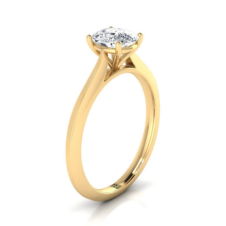 Timeless Graduated Beveled Shank Solitaire Cushion, in 18K Yellow Gold, prong setting – side profile | RockHer