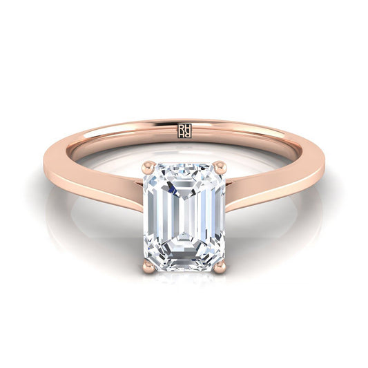 European Cut, Timeless Graduated Beveled Shank Solitaire Emerald, in 14K Rose Gold, prong setting | RockHer
