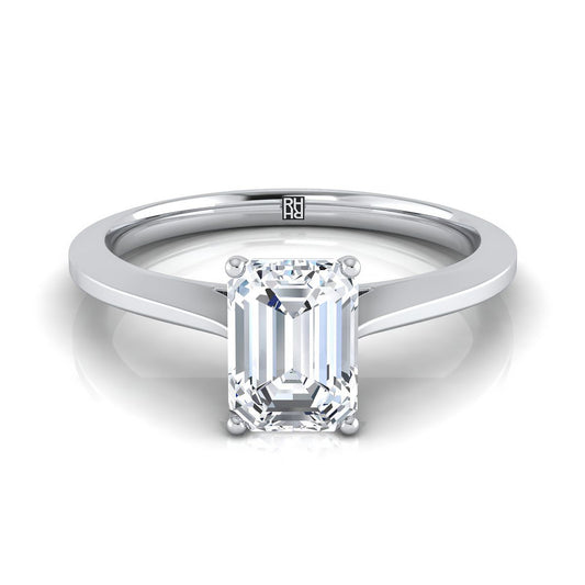European Cut, Timeless Graduated Beveled Shank Solitaire Emerald, in 18K White Gold, prong setting | RockHer