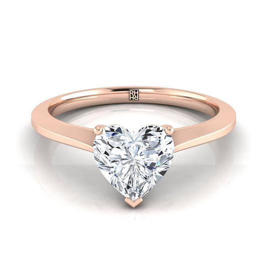 Timeless Graduated Beveled Shank Solitaire Heart Shape, in 14K Rose Gold, prong setting | RockHer