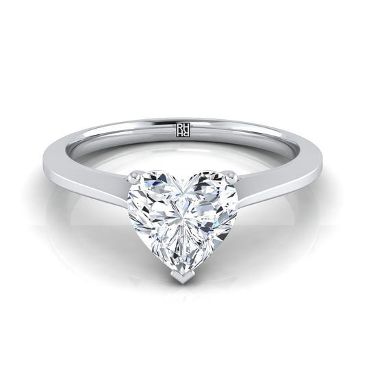 Timeless Graduated Beveled Shank Solitaire Heart Shape, in Platinum, prong setting | RockHer