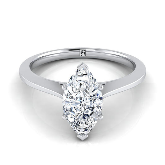 Timeless Graduated Beveled Shank Solitaire Marquise, in Platinum, prong setting | RockHer