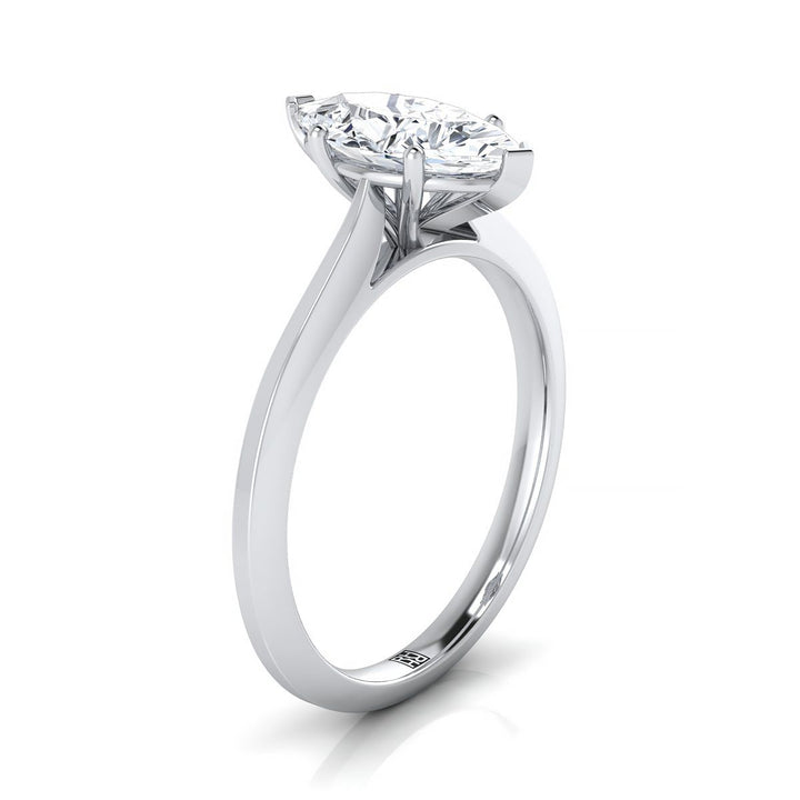 Timeless Graduated Beveled Shank Solitaire Marquise, in Platinum, prong setting – side profile | RockHer