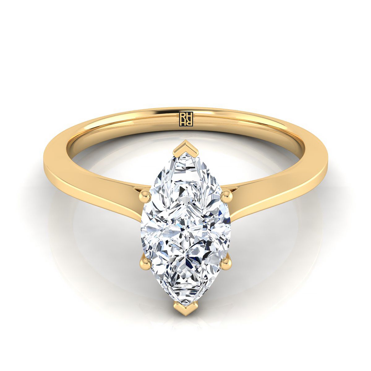 Timeless Graduated Beveled Shank Solitaire Marquise, in 18K Yellow Gold, prong setting | RockHer