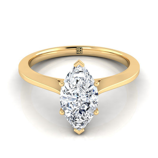 Timeless Graduated Beveled Shank Solitaire Marquise, in 18K Yellow Gold, prong setting | RockHer