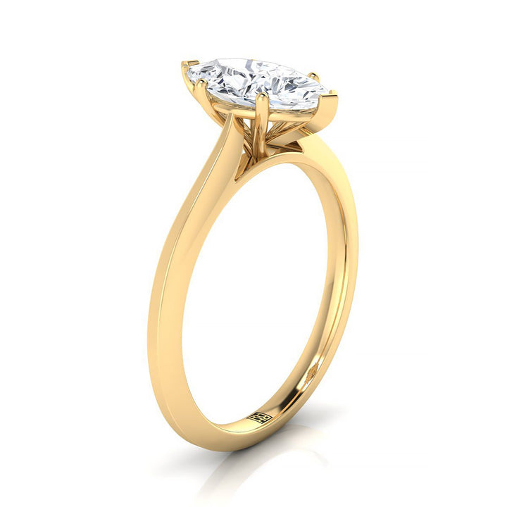 Timeless Graduated Beveled Shank Solitaire Marquise, in 18K Yellow Gold, prong setting – side profile | RockHer
