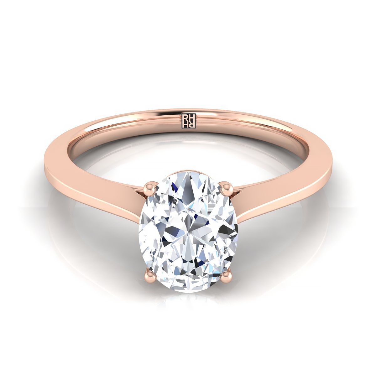 Timeless Graduated Beveled Shank Solitaire Oval, in 14K Rose Gold | RockHer