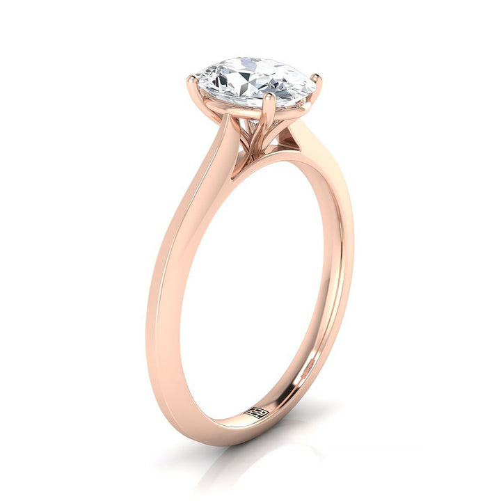 Timeless Graduated Beveled Shank Solitaire Oval, in 14K Rose Gold – side profile | RockHer