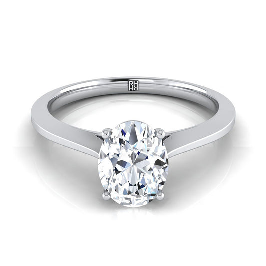 Timeless Graduated Beveled Shank Solitaire Oval, in Platinum, prong setting | RockHer