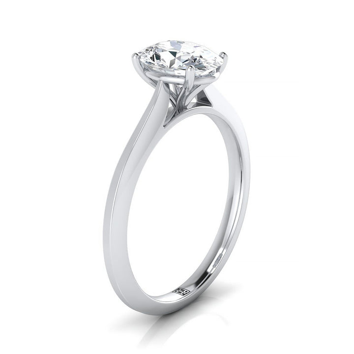 Timeless Graduated Beveled Shank Solitaire Oval, in Platinum, prong setting – side profile | RockHer