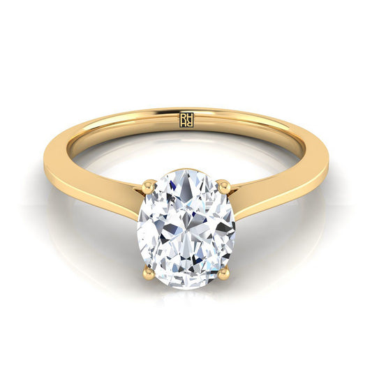 Timeless Graduated Beveled Shank Solitaire Oval, in 18K Yellow Gold, prong setting | RockHer