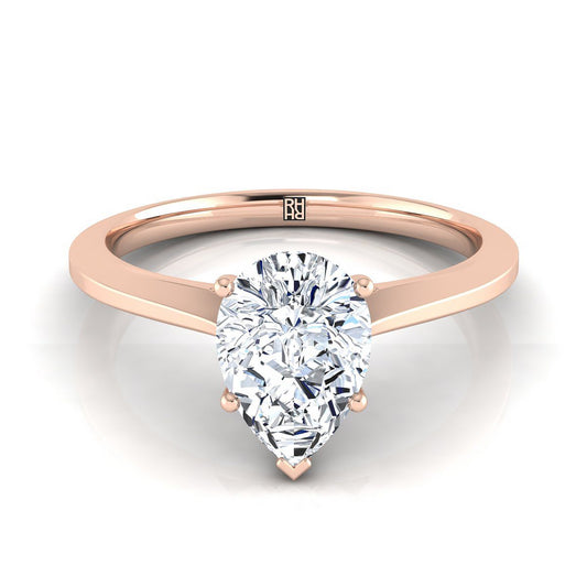 Timeless Graduated Beveled Shank Solitaire Pear Shape, in 14K Rose Gold, prong setting | RockHer