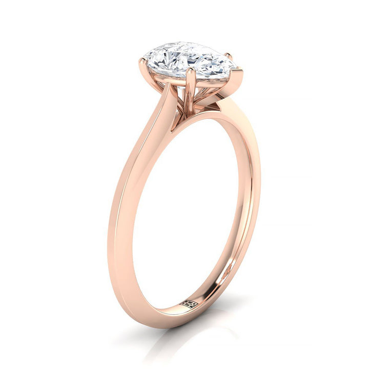 Timeless Graduated Beveled Shank Solitaire Pear Shape, in 14K Rose Gold, prong setting – side profile | RockHer