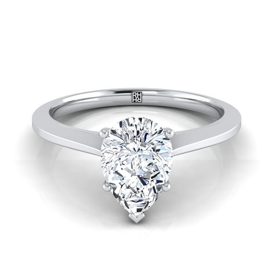 Timeless Graduated Beveled Shank Solitaire Pear Shape, in 18K White Gold, prong setting | RockHer