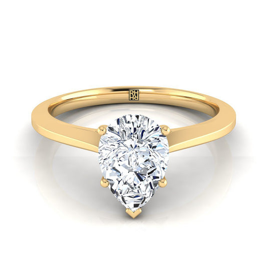 Timeless Graduated Beveled Shank Solitaire Pear Shape, in 18K Yellow Gold, prong setting | RockHer