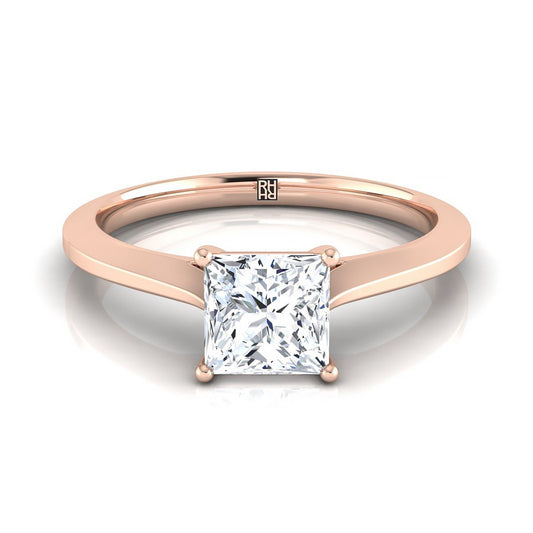 Timeless Graduated Beveled Shank Solitaire Princess, in 14K Rose Gold, prong setting | RockHer