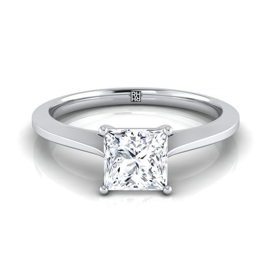Timeless Graduated Beveled Shank Solitaire Princess, in 18K White Gold, prong setting | RockHer