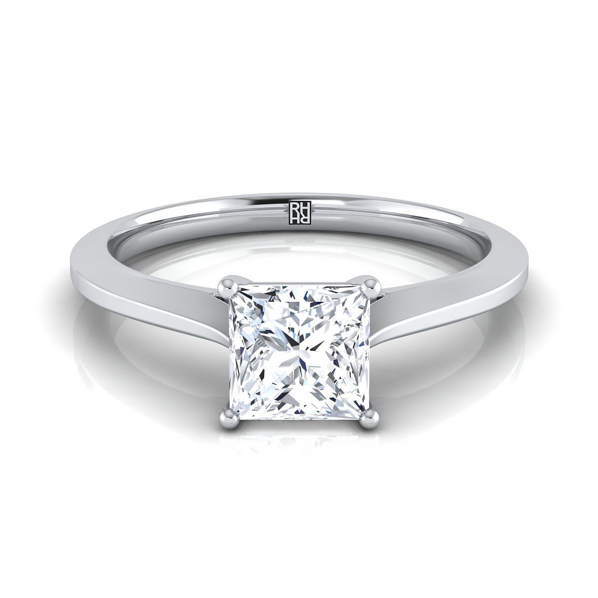 Timeless Graduated Beveled Shank Solitaire Princess, in Platinum, prong setting | RockHer