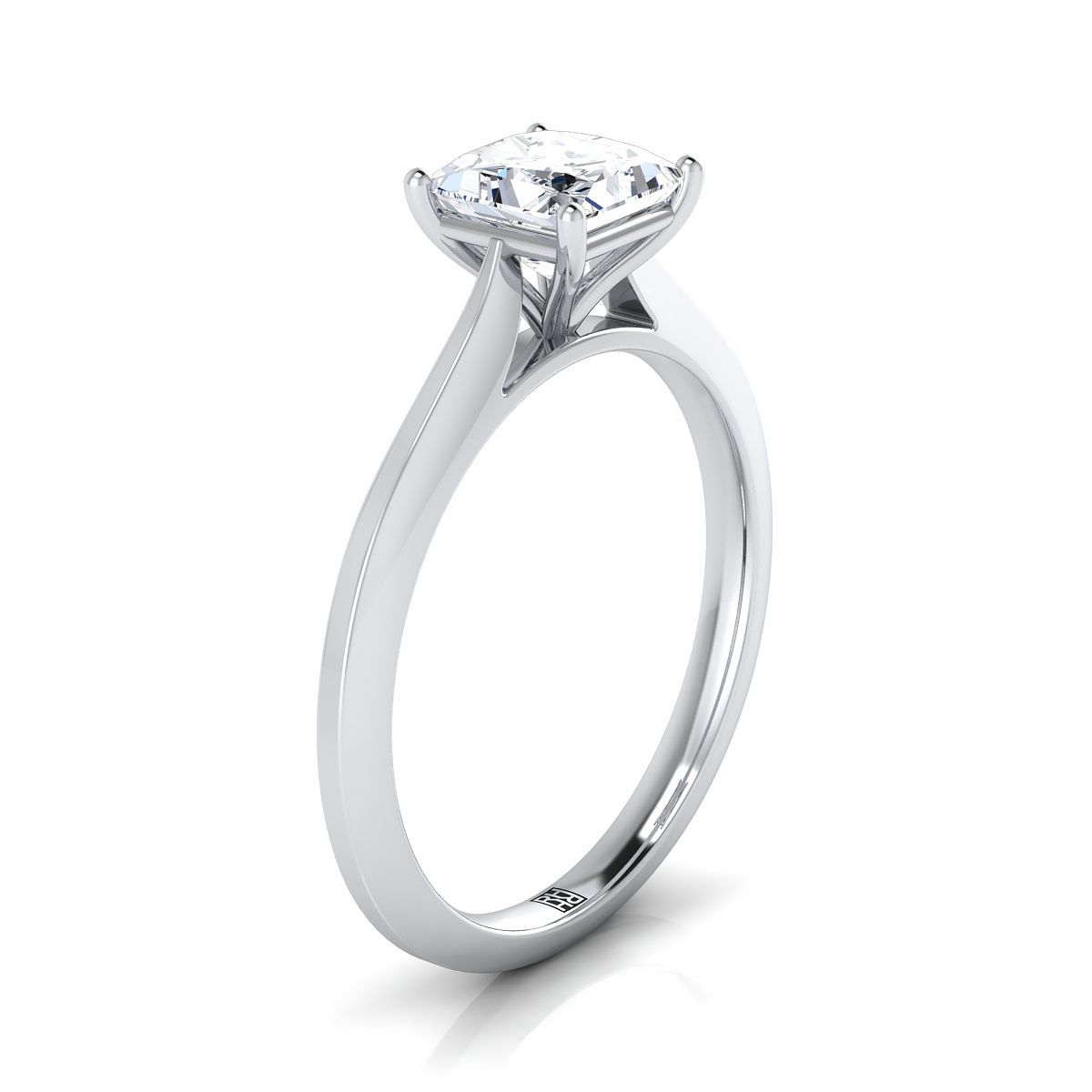 Timeless Graduated Beveled Shank Solitaire Princess, in 18K White Gold, prong setting – side profile | RockHer
