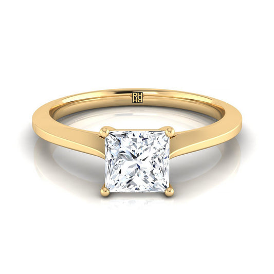 Timeless Graduated Beveled Shank Solitaire Princess, in 18K Yellow Gold, prong setting | RockHer
