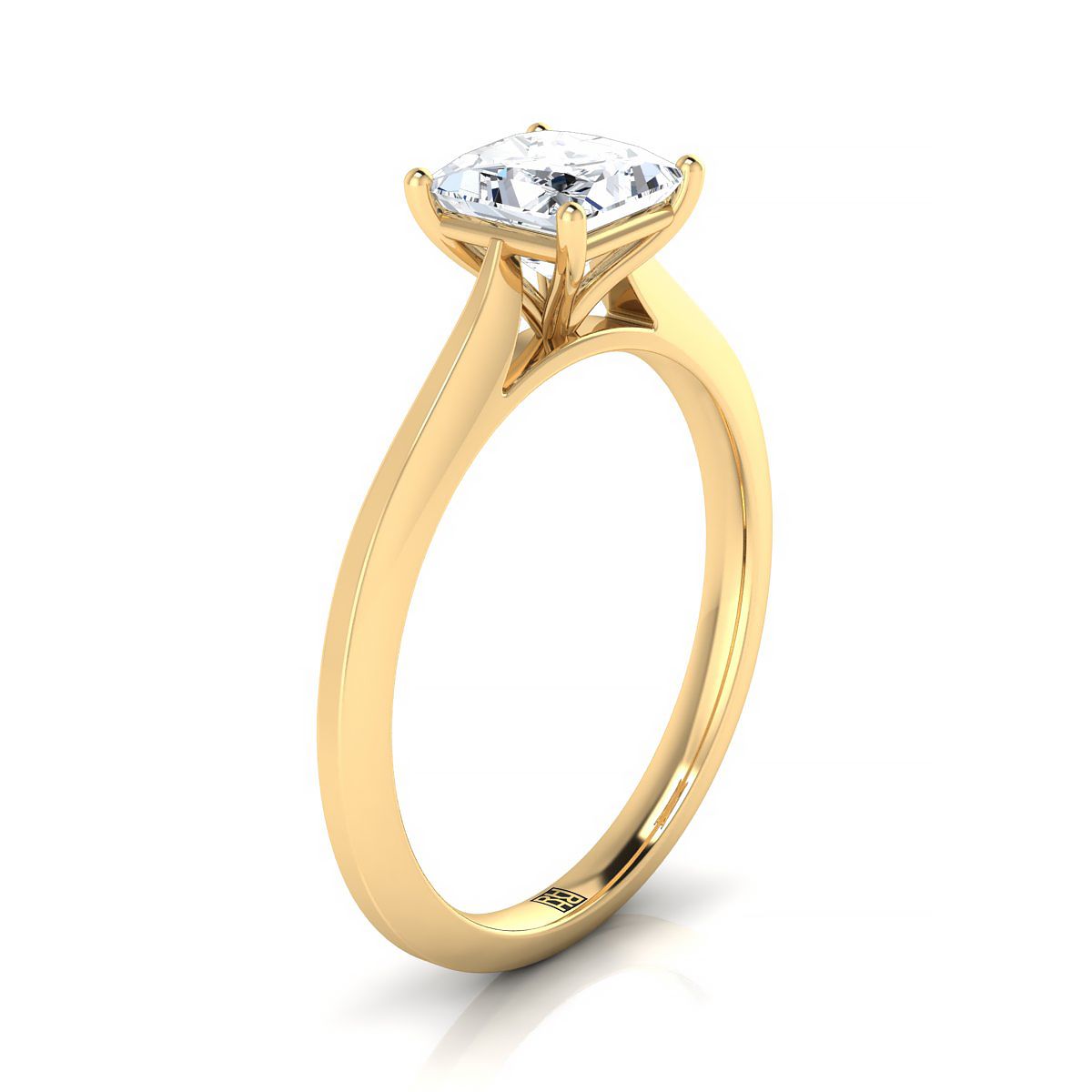 Timeless Graduated Beveled Shank Solitaire Princess, in 18K Yellow Gold, prong setting – side profile | RockHer