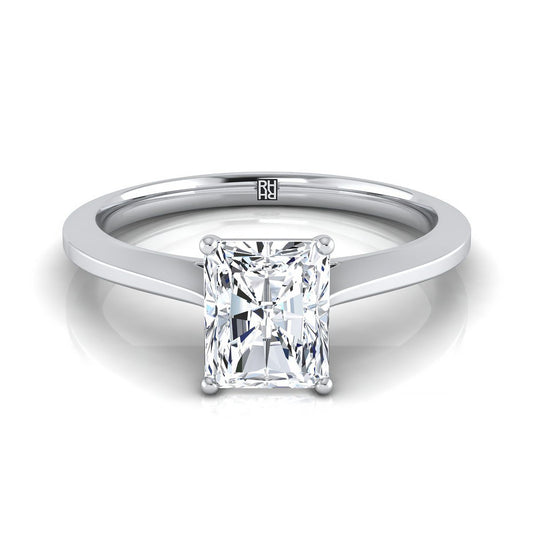 Timeless Graduated Beveled Shank Solitaire Radiant, in 18K White Gold, prong setting | RockHer